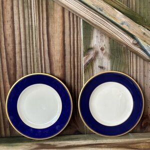Set of 2 Syracuse China Old Ivory Royal Court Salad Plates Cobalt Blue & Gold 8”